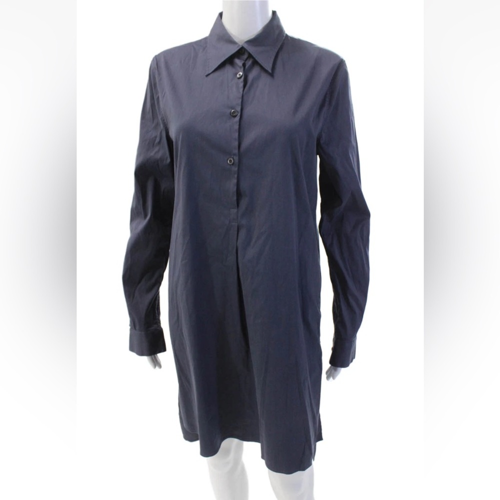 Prada Womens Cotton Long Sleeve Collared Mini Shirt Dress Blue Size M